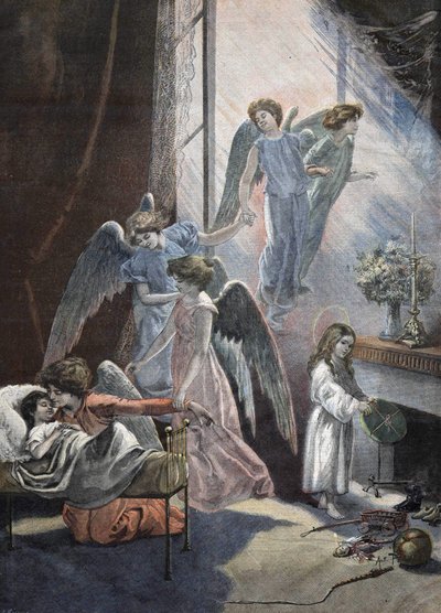 Sueño navideño de un niño. Grabado siglo XIX de Unknown artist