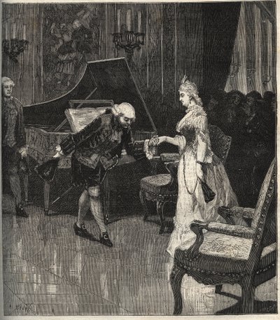 Christoph Willibald Gluck ante la reina María Antonieta en Trianon - Christoph Willibald Gluck (1714-1787), compositor alemán tocando frente a la Reina María Antonieta en Trianon - grabado en 