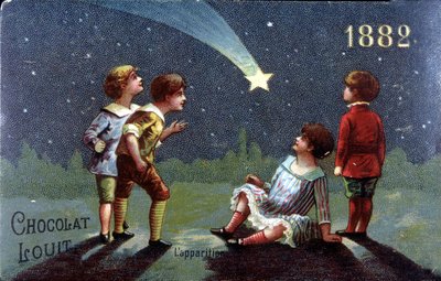 Cromolitografía Chocolat Louit de 1882. Niños piden un deseo al aparecer la estrella. de Unknown artist