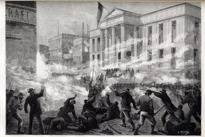 Disturbios en el Palacio de Justicia de Cincinnati de 1884 - un disturbio iniciado después de un veredicto de homicidio involuntario tras un juicio por asesinato notorio, 28 de marzo de 1884 de Unknown artist