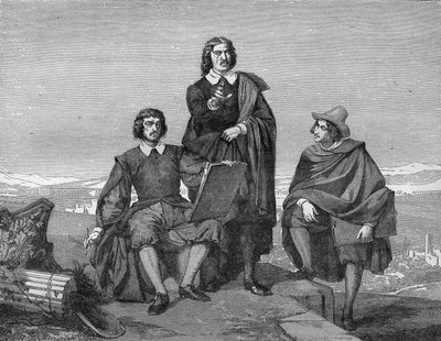 Claude Lorrain, Nicolas Poussin y Gaspard Dughet (el Guaspre Poussin) en la región romana. Grabado del siglo XIX. de Unknown artist