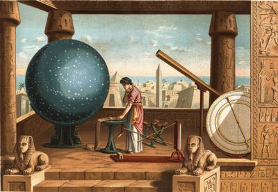 Claudio Ptolomeo (ca. 100 - ca. 170), erudito y astrónomo griego, en el Observatorio de Alejandría (Egipto). Barcelona 1877. de Unknown artist