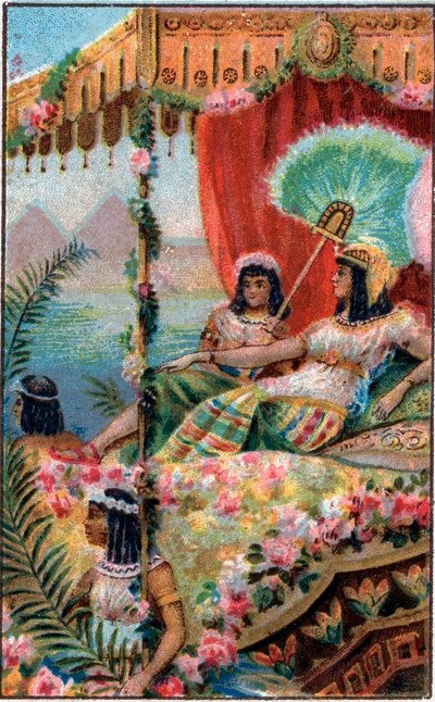 Cleopatra Cleopatra VII Thea Philopator (69-30 a.C.), Reina del Antiguo Egipto, con sus sirvientes - Cromolitografía de finales del siglo XIX de Unknown artist