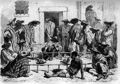 Pelea de gallos en América del Sur. Grabado en "El diario de la juventud" de Unknown artist