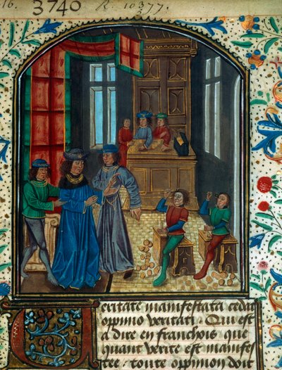 Acuñación de monedas en la Edad Media. Miniatura de un borrador de Nicolas Oresme (1320-1382). Siglo XV B.N. París de Unknown artist