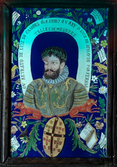 Colección de poemas del poeta portugués Luis Vaz de Camoes (1525-1580) decora retrato. Siglo XVI. Lisboa, Museo Nacional de Arte Antiguo de Unknown artist