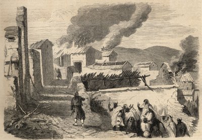 Conquista de Argelia: expedición a la Gran Cabilia en 1857. Sumisión de los Beni-Yenni basado en un dibujo del Sr. Ameller, jefe de batallón del 1er Zouave. Grabado en “Le Monde illustré” de 1857. Colección privada. de Unknown artist