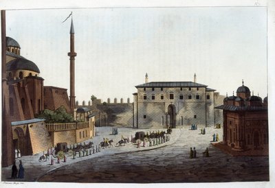 Constantinopla: Puerta del Serrallo. Solimán el Magnífico fue el primero en llevar a toda su corte y harén, excepto a aquellos que habían vivido con sus predecesores. En “El traje antiguo y moderno” de Unknown artist