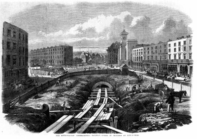 Construcción del Metro de Londres en 1850: obras en King Cross. de Unknown artist