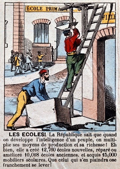 Construcción de escuelas por trabajadores - en “Le Figaro”, marzo de 1889 de Unknown artist