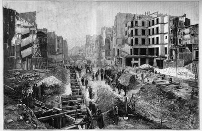 Construcción en la calle Reaumur - Transformaciones de París bajo el Segundo Imperio, Haussmann París (Boulevard, obras de Haussmann) de Unknown artist