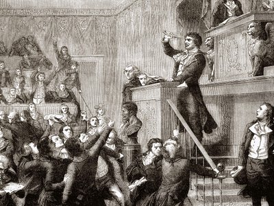 Convención del 21 de septiembre de 1792: Jean Paul Marat en la tribuna - grabado en “Historia de Francia” por Henri Martin de Unknown artist