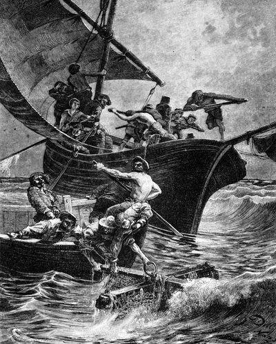 Pesca de coral con la ayuda del equipo. de Unknown artist