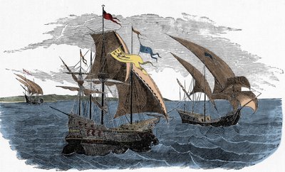 La flota de Cortés navegando hacia México - Colonización española de las Américas: la armada de Hernán Cortés (circa 1485-1547) navega hacia México de Unknown artist