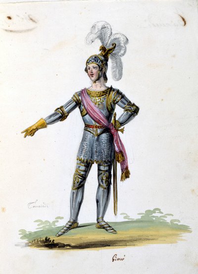 Traje para el personaje de Tancredo dibujado por Gironi para la ópera “Tancredi” (Tancredo) de Gioacchino Rossini. 1813 de Unknown artist