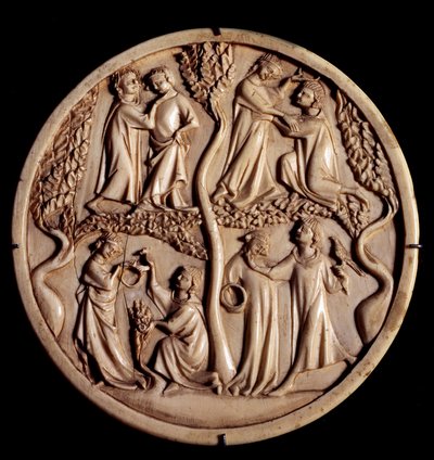 Escenas de amor cortés. Válvulas de caja de espejo de marfil de Unknown artist
