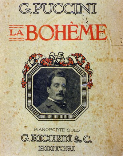 Portada de la partitura “La Bohème” de Puccini (1858-1924) con su retrato de Unknown artist