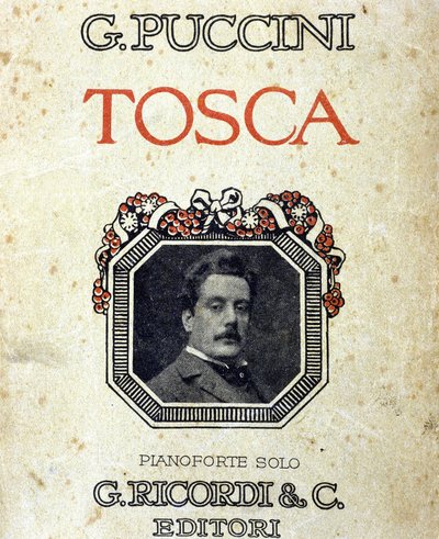 Portada de la partitura "Tosca" de Giacomo Puccini (1858-1924) con su retrato de Unknown artist