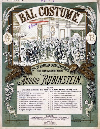 Portada de la partitura de "Suite de piezas características para piano a cuatro manos", compuesta por Anton Rubinstein de Unknown artist
