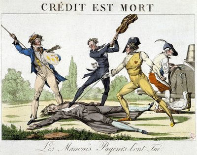 El crédito murió: los malos pagadores lo mataron - caricatura alrededor de 1820 de Unknown artist