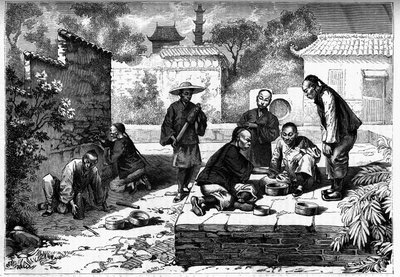 Pelea de grillos en Pekín, China. Grabado en "El diario de la juventud" de Unknown artist