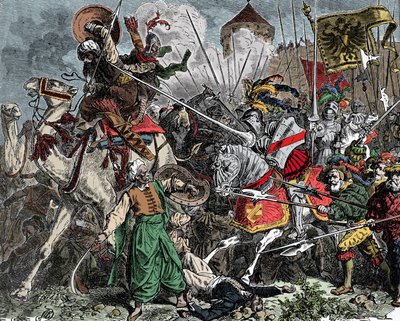 Cruzados en batalla - Cruzada: Caballeros luchando contra los sarracenos de Unknown artist