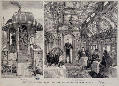 Cocina y restaurante de un vagón Pullman - grabado de Unknown artist