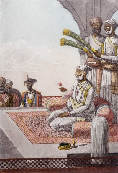 Cultura, civilización y sociedad india: retrato de un rajá, soberano de los brahmanes, India. Grabado de 1808 de Unknown artist