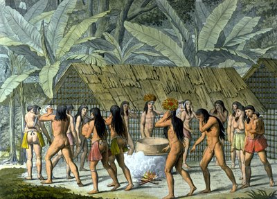 Danza de los camacans, indios de Brasil - en “Le costume ancien et moderne” de Ferrario, ed. Milán de Unknown artist