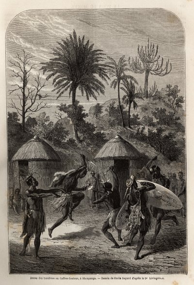 Danza de los Landines o zulúes cafres en Shoupanga (margen derecha del río Zambeze) de Unknown artist