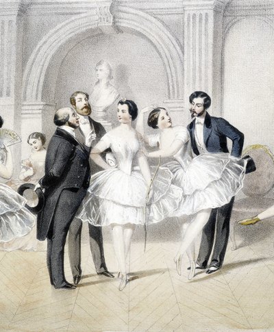 Bailarines rodeados de hombres en la era romántica - s.d. de Unknown artist