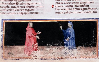 Dante (en azul) y Virgilio (canto 3 del Infierno, en la Divina Comedia) (miniatura) de Unknown artist