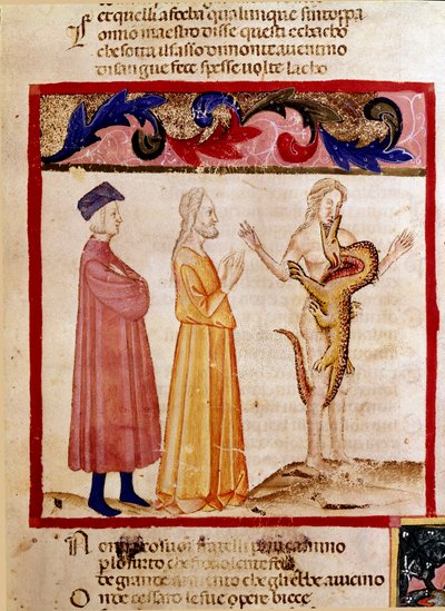 Dante y Virgilio encuentran el alma de un pecador condenado a ser devorado por un dragón de Unknown artist