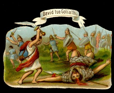 David y Goliat: David mata a Goliat con su espada. Cromolitografía del siglo XIX de Unknown artist
