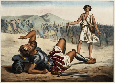 David vencedor de Goliat. Grabado anónimo de mediados del siglo XIX. de Unknown artist