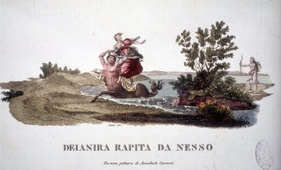 Deianira raptada por el centauro Neso - grabado de Unknown artist