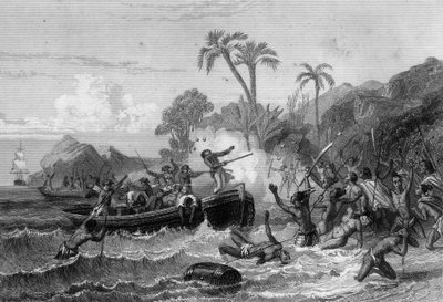 Muerte de De Langle en las Islas de los Marineros de Unknown artist
