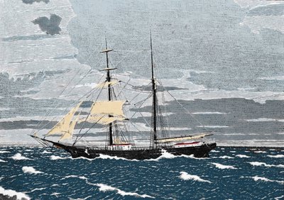 Diciembre de 1872, el Mary Celeste es encontrado abandonado en medio del Atlántico, frente a las Islas Azores. El capitán, su esposa y su hija de dos años, así como los ocho tripulantes, desaparecieron. Grabado del siglo XIX. de Unknown artist