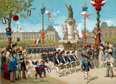 Desfile de los niños de los Batallones Escolares en la Plaza de la República el 14/07/1883 en París. Litografía del siglo XIX París, Museo Carnavalet de Unknown artist