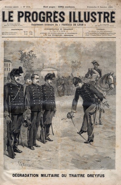 Degradación de Alfred Dreyfus - Caso Dreyfus: La degradación de Alfred Dreyfus en el patio de la Escuela Militar, París, 5 de enero de 1895 - Grabado en 
