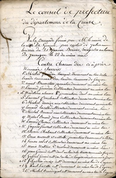Deliberación del Consejo de la Prefectura de Guéret (Creuse) del 23 de abril de 1823. de Unknown artist
