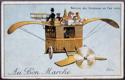 Servicio de entrega en el año 2000 - etiqueta de Bon Marché, finales del siglo XIX de Unknown artist