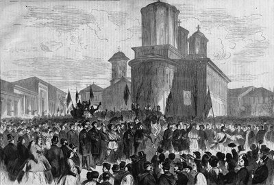 Manifestación en Bucarest para el Príncipe Carlos de Hohenzollern-Sigmaringen, nuevo rey de Rumania de Unknown artist