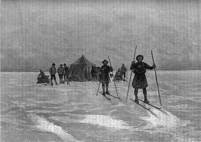 Salida de los lapones en la capa de hielo de Groenlandia. Grabado en "Le Journal de la jeunesse" de Unknown artist
