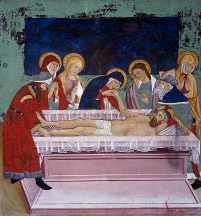Deposición en la tumba, Vida de Cristo (siglo XV), frescos, Capilla de San Sebastián, Villard-de-Lans, Ródano-Alpes, Francia de Unknown artist
