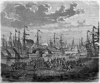 Descenso de Enrique VIII (Rey de Inglaterra) a Calais para sitiar Boulogne (1544) de Unknown artist