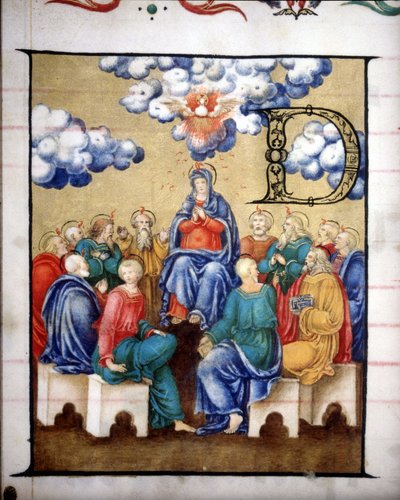 Descenso del Espíritu Santo. Coro de la Iglesia de la Virgen Coronada de Lodi, miniatura del siglo XV de Unknown artist
