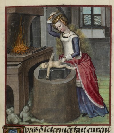 Detalle de una miniatura que representa a la Naturaleza forjando un bebé, de "Le Roman de la Rose". de Unknown artist