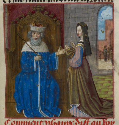Detalle de una miniatura de Phanie contándole a su padre la profecía, de "Le Roman de la Rose". de Unknown artist
