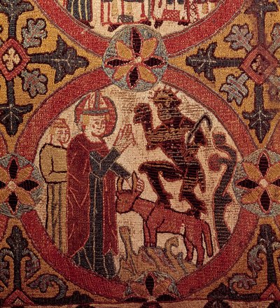 Detalle de un bordado que representa la Tentación de San Martín. Tapiz islandés. 1390-1403. París, Museo Nacional de la Edad Media, Termas de Cluny de Unknown artist